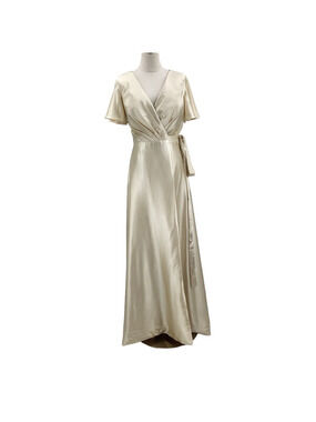 CHAMPAGNE SZ 6 S gold flutter sleeve wrap maxi dress party bridesmaid NEW 0B10